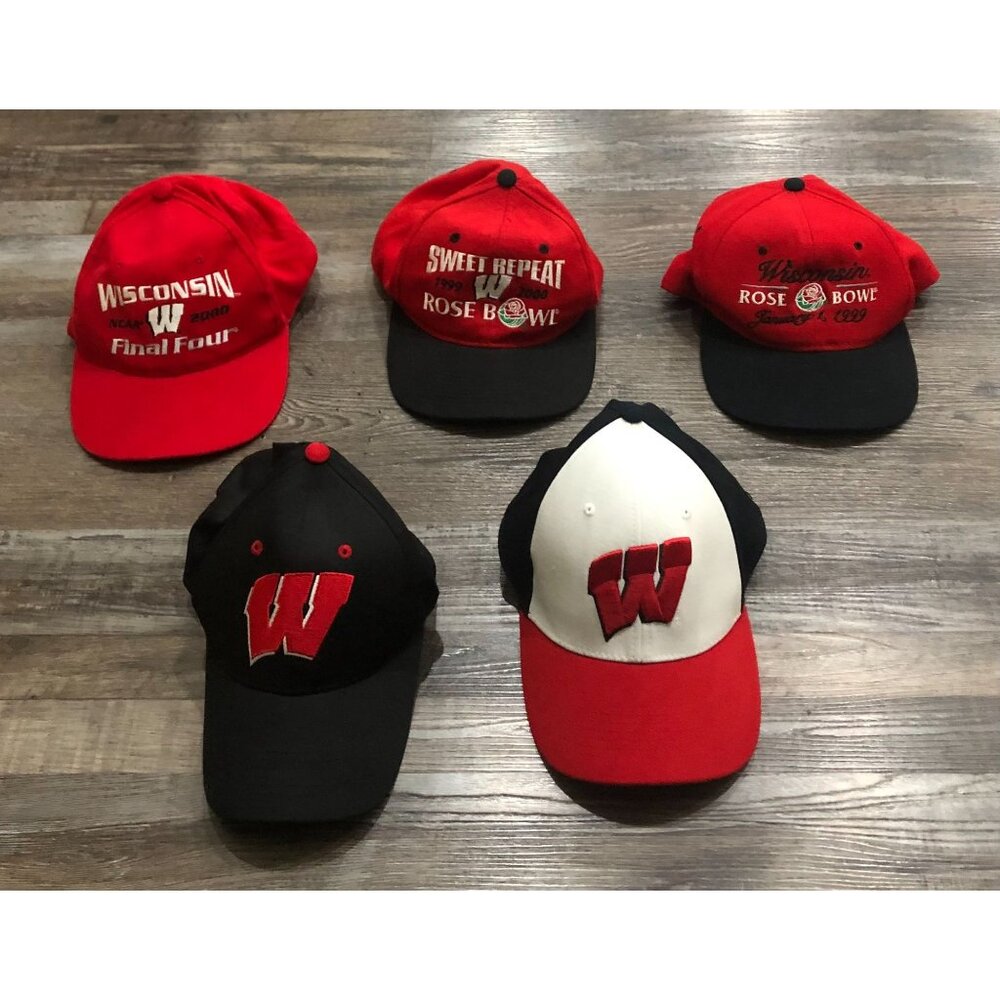 Wisconsin Badgers Mens Hat Cap LOT of 5 Rose Bowl Final Four Black Red White